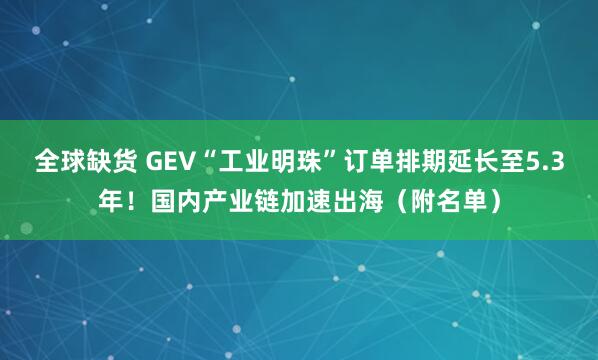 全球缺货 GEV“工业明珠”订单排期延长至5.3年！国内产业链加速出海（附名单）