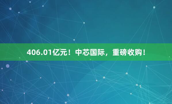 406.01亿元！中芯国际，重磅收购！