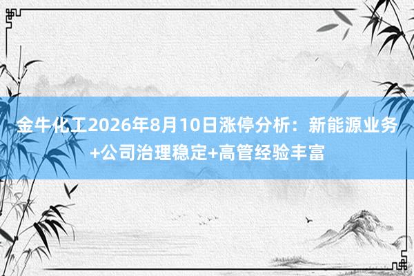 金牛化工2026年8月10日涨停分析:新能源业务+公司治理稳定+高管经验丰富