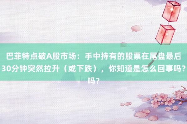 巴菲特点破A股市场：手中持有的股票在尾盘最后30分钟突然拉升（或下跌），你知道是怎么回事吗？