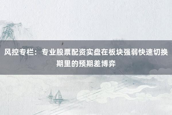 风控专栏：专业股票配资实盘在板块强弱快速切换期里的预期差博弈